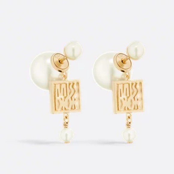 Dior Tribales Earrings Gold-Finish Metal and White Resin Pearls - Picture 1 of 7